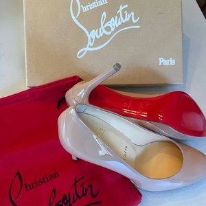 NEW Christian Louboutin Simple Pump 100 Patent Calf Nude 6248 Size 37.5, Box+Bag